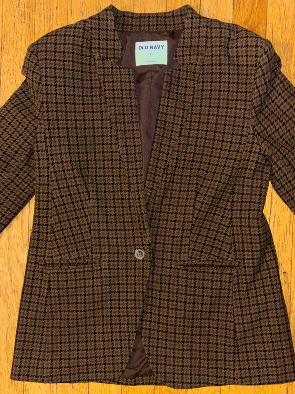 Old Navy Collarless Blazer - Brown Houndstooth - X Small